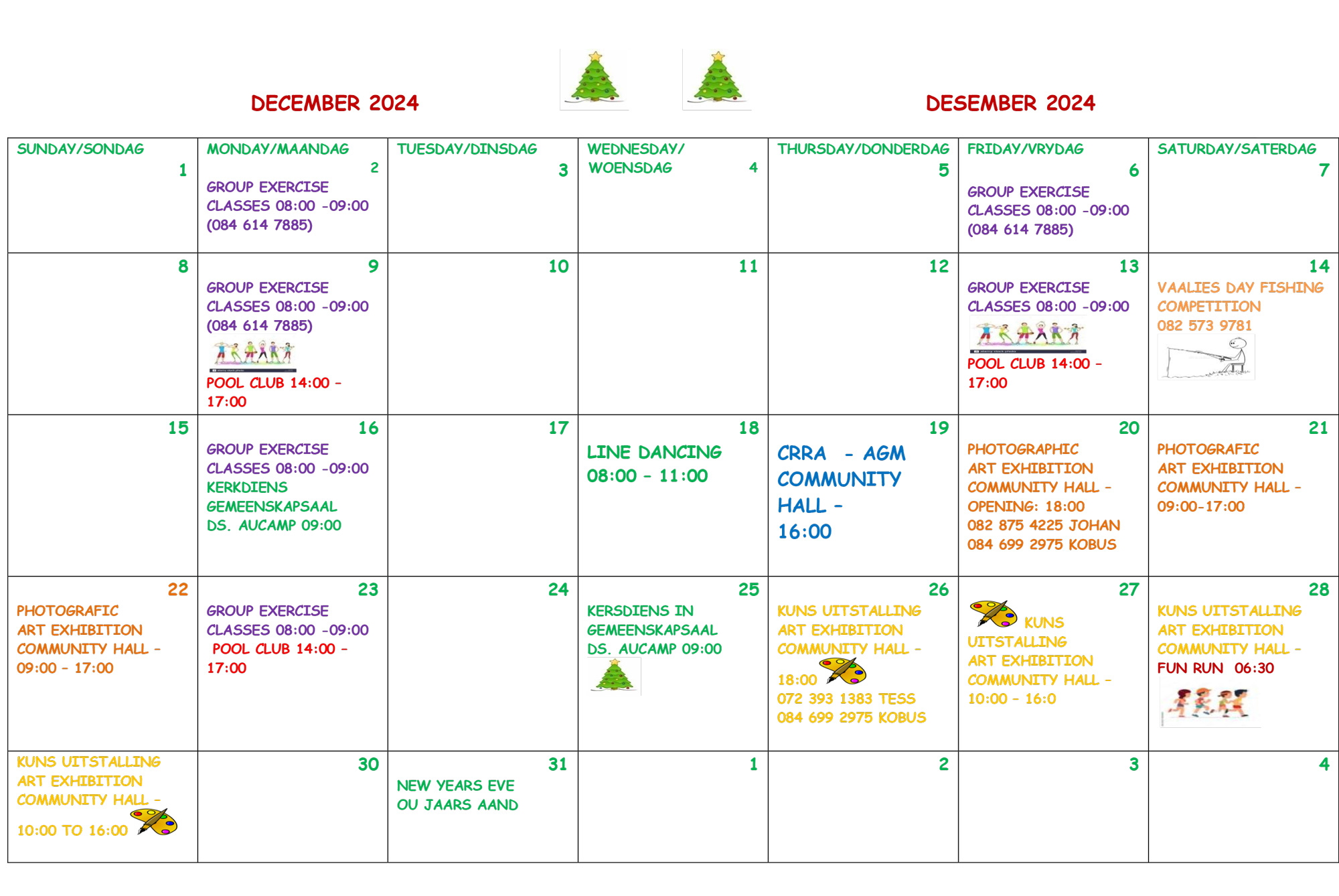 Calendar of activities for December 2024